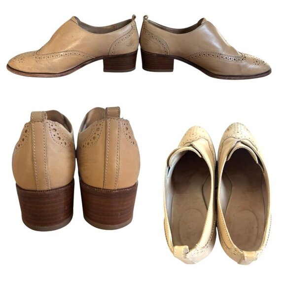 J CREW BEIGE LEATHER OXFORDS SIZE 6.5 MADE IN ITALY - Picture 4 of 5